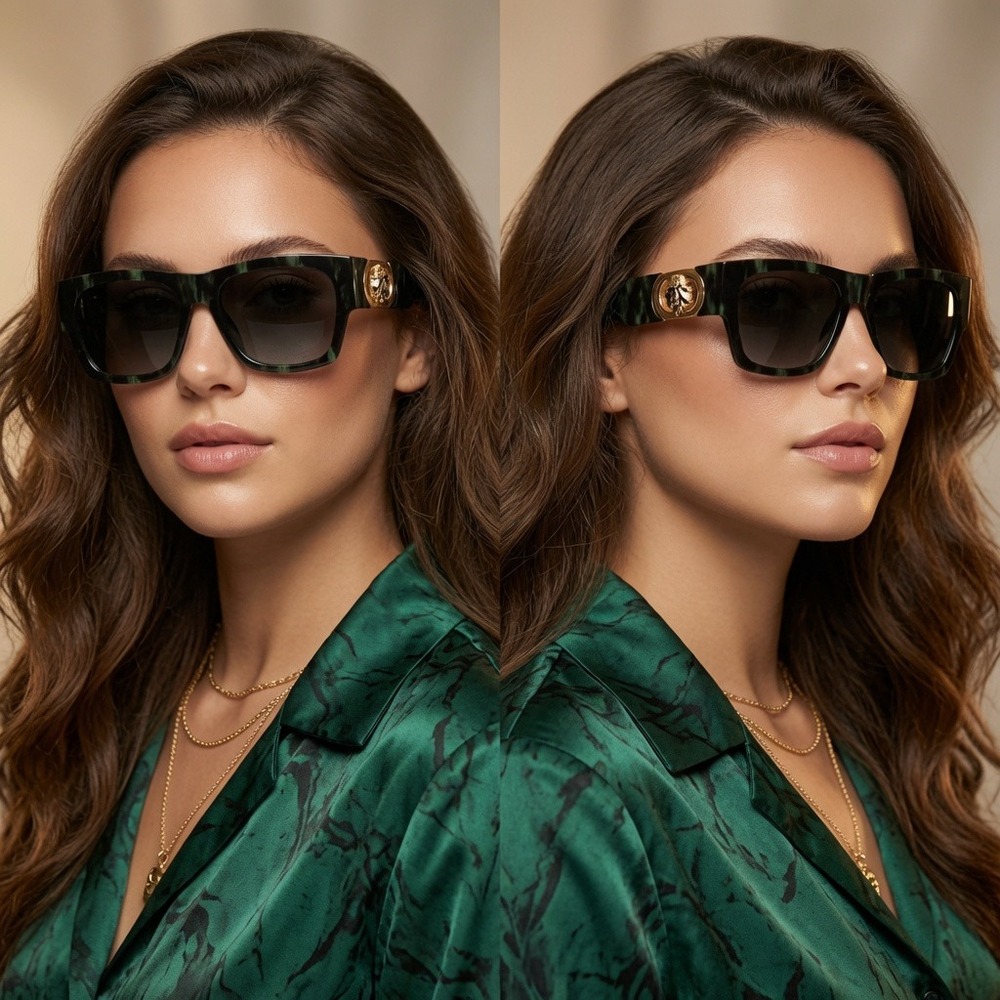 Green Marble Square Sunglasses Black Gradient Lens Oversized Luxury Fancy Women